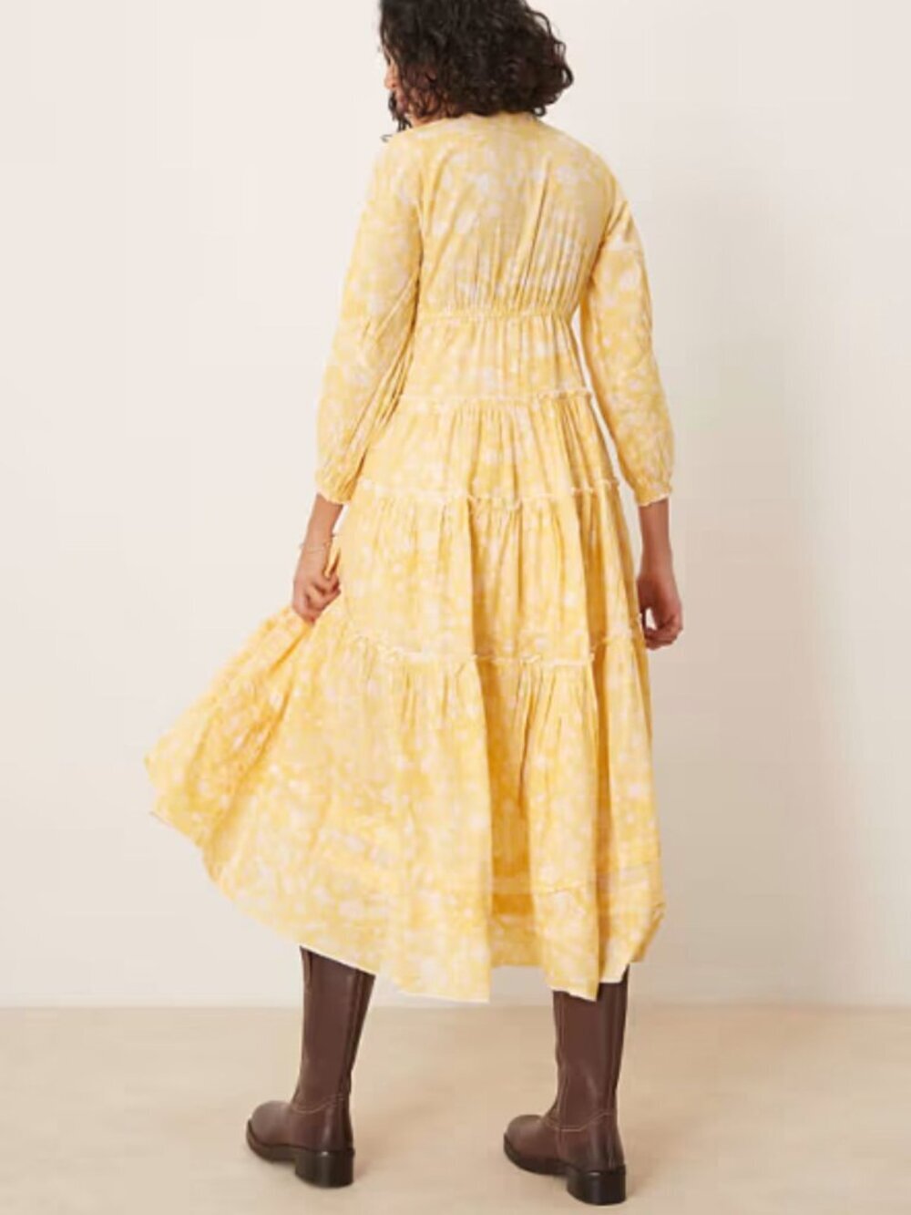 New! Free People Sunshine Yellow Pappiet Chintzy Floral Midi Dress 8434 - Picture 4 of 16